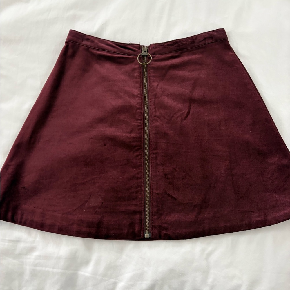 Free People Burgundy Mini Skirt with Front Zipper